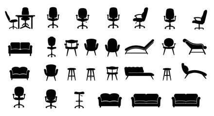 Diverse Array of Furnitures: A comprehensive showcase of furniture silhouettes, presenting a range of chairs, sofas, and more, meticulously arranged to offer versatile design options.