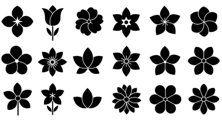 Blooming Variety: A collection of elegant, minimalist flower designs in a sophisticated, artistic black hue. Each unique silhouette evokes the delicate beauty of nature. 