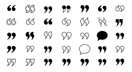 Quotation Mark Collection: A comprehensive array of quotation marks, designed for diverse applications. Representing different style for emphasis or quotes. 
