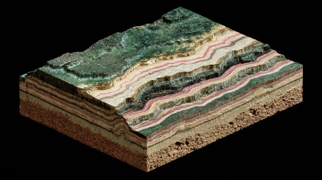 Fault zone with uplifted blocks of land and slanted bedrock layers