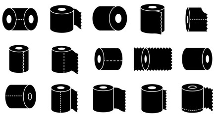 Toilet Paper Assortment: A collection of toilet paper rolls in varying states, a minimalist illustration for hygienic and sanitary concepts.