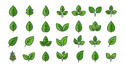 Leaf Icons: A collection of vibrant and fresh green leaf icons, showcasing different shapes and designs to represent nature, ecology, and organic elements.