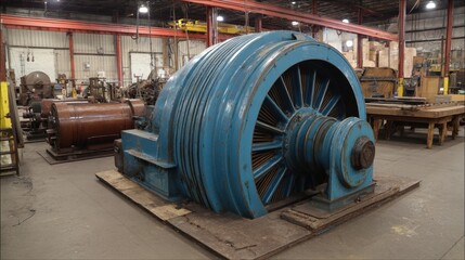 Large industrial motors and pulleys used in material handling systems