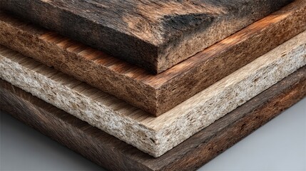 Aesthetic arrangement of layered bio based composite material samples close-up