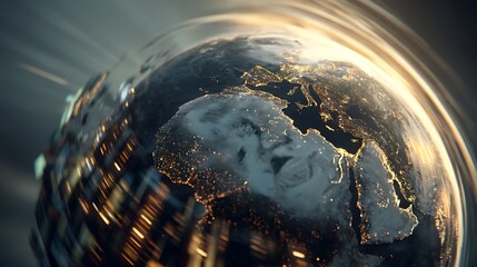 Earth Globe in Space with City Lights
