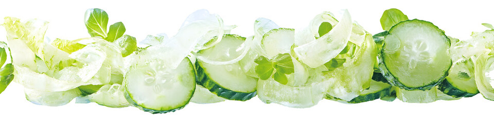 green grass and cucumbers isolated on white background