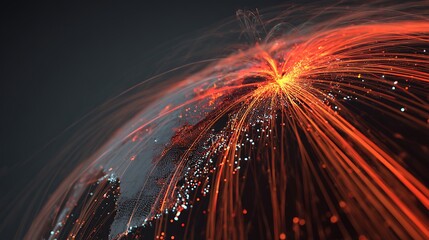 Abstract Globe with Red Light Rays