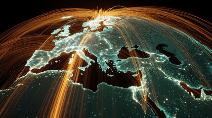 Europe on Globe with Data Streams
