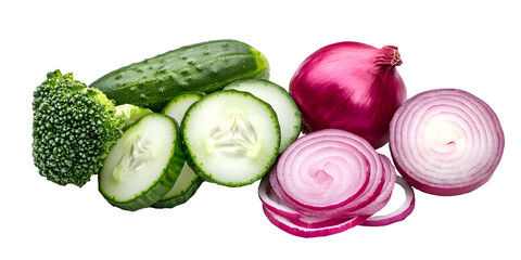 set of vegetables cucumber broccoli red onion tramsparent png 