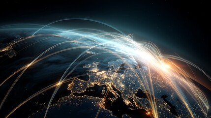 Earth Global Network Over Europe at Night