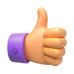 3d thumbs up gesture with purple cuff isolated on transparent background
