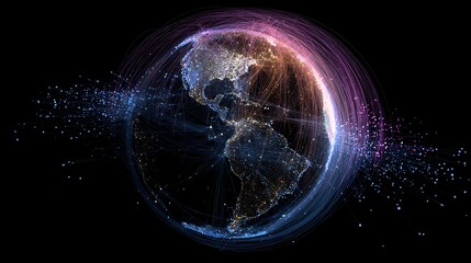 Global Network World Map with Connection Lines