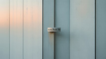 Close up of a weathered metal door with an anchor point marker indicating anchor point 3b