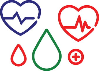 Heart and heartbeat symbol vector icon set for health and love design