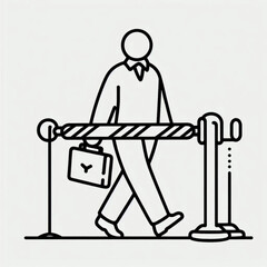  retractable barrier.  Businessman walking through a barrier with a briefcase in a minimalistic style
