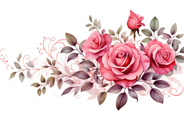 Graceful Watercolor Rose with Berries in a Vertical Seamless Wedding Border