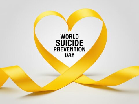 Yellow ribbon heart symbolizing world suicide prevention day awareness