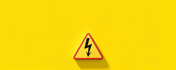 High voltage warning sign with lightning symbol on yellow background, warning against dangerous electrical currents. High voltage warning on bright yellow surface is clear and concise.