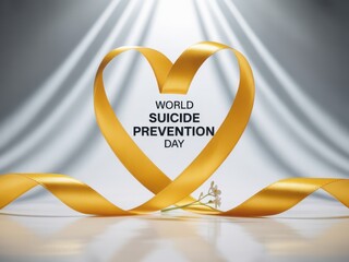 Golden ribbon heart symbolizes world suicide prevention day awareness