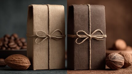 Fototapeta premium Elegant Gift Boxes with Rustic Twine Accents and Natural Organic Elements