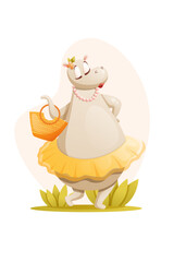 vector illustration hippopotamus girl in skirt