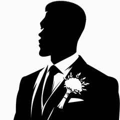 African American Business man attending wedding. Corporate Entrepreneurship Management Finance Marketing Clipart Line Art Vector Illustration. Black professional at nuptial ceremony formal.