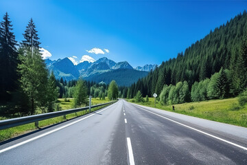 Naklejka premium Clear asphalt road leading through the heart of Austria’s summer Alps
