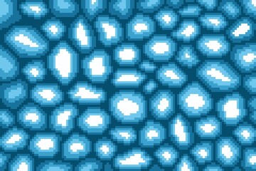 Pixel art ice or water texture, perfect for game backgrounds or cool design themes. Features abstract blue and white shapes creating a seamless, chilly, and dynamic surface. 2D Brick Wall Texture