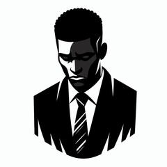 African American Business man Looking sorrowful. Corporate Entrepreneurship Management Finance Marketing Clipart Line Art Vector Illustration. .