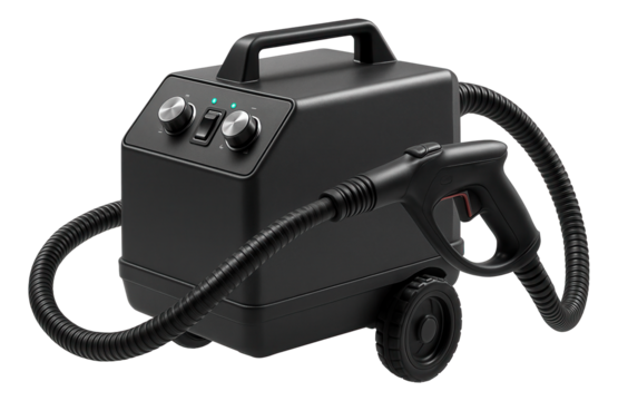 Professional-grade steam cleaner for hotel use, designed with a robust motor and extended hose for large-scale cleaning.