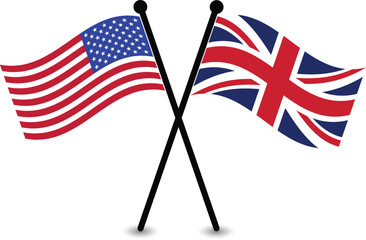 Crossed American and British Flags, symbolizing international relations.