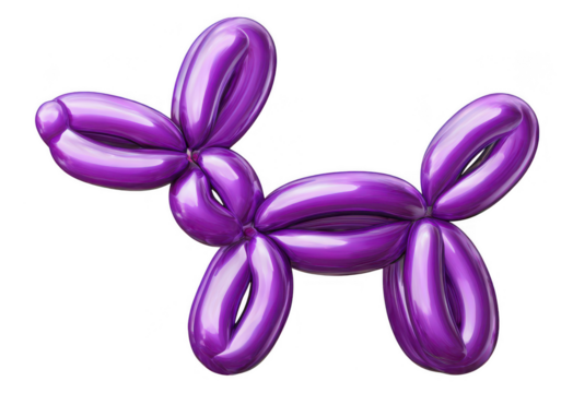 Purple balloon dog, a clip art-style drawing on a white background, png, transparent