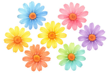 Colorful daisies spreading joy, bright floral arrangement showcasing transparent background for creative design applications
