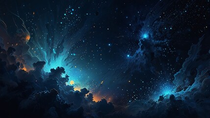 Obraz premium Dreamlike Blue Cosmic Night Sky with Glowing Ethereal Particles V4