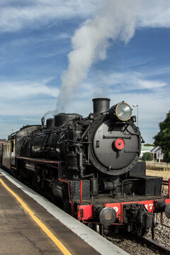 The front of an old steam train engine at Steamfest