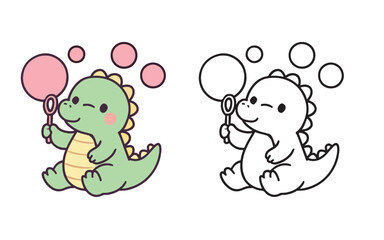 Dino & Balloons – Birthday Celebration Coloring Page