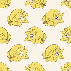 kawaii Starfruit cartoon seamless repeat pattern
