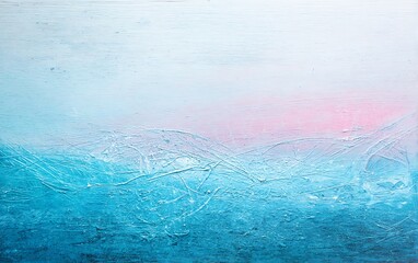 Abstract painting with teal and pink hues