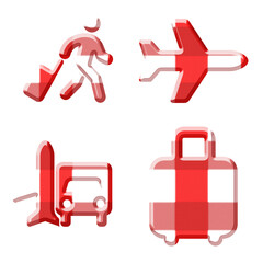 Fototapeta premium 3D red and white checkered pattern travel icon set