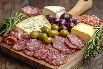 Charcuterie Board with Meat, Cheese, and Olives