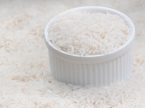 White Rice in Ceramic Bowl