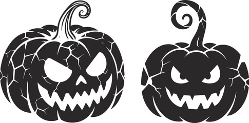 Halloween pumpkin vector illustration. Halloween pumpkin carved faces icons silhouette