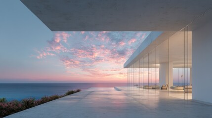 Fototapeta premium Modern coastal home at sunset