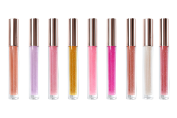 Variety of Glitter Lip Gloss Tubes isolated on white transparent background