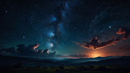 Fototapeta premium Starry Night Sky with Milky Way and Glowing Clouds - Digital Art V5