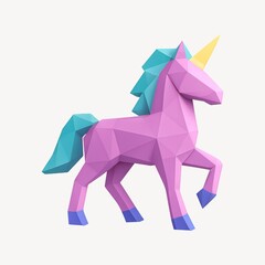 Colorful geometric unicorn illustration.