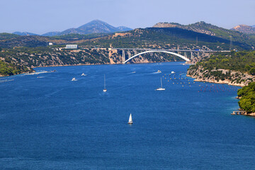 Aerial view of Sibenik, picturesque coastal town in Croatia.