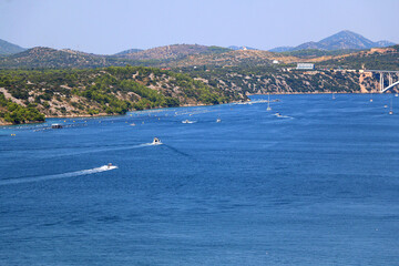 Obraz premium Aerial view of Sibenik, picturesque coastal town in Croatia.