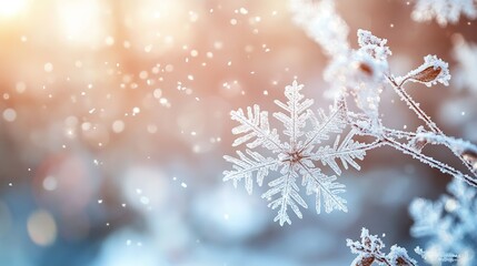 Delicate snowflakes descending in winter, capturing the essence of a serene holiday moment.