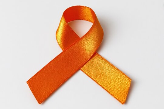 Orange ribbon isolated on white, orange ribbon symbolizes awareness of kidney cancer, leukemia, malnutrition, Attention Deficit Hyperactivity Disorder (ADHD) and multiple.